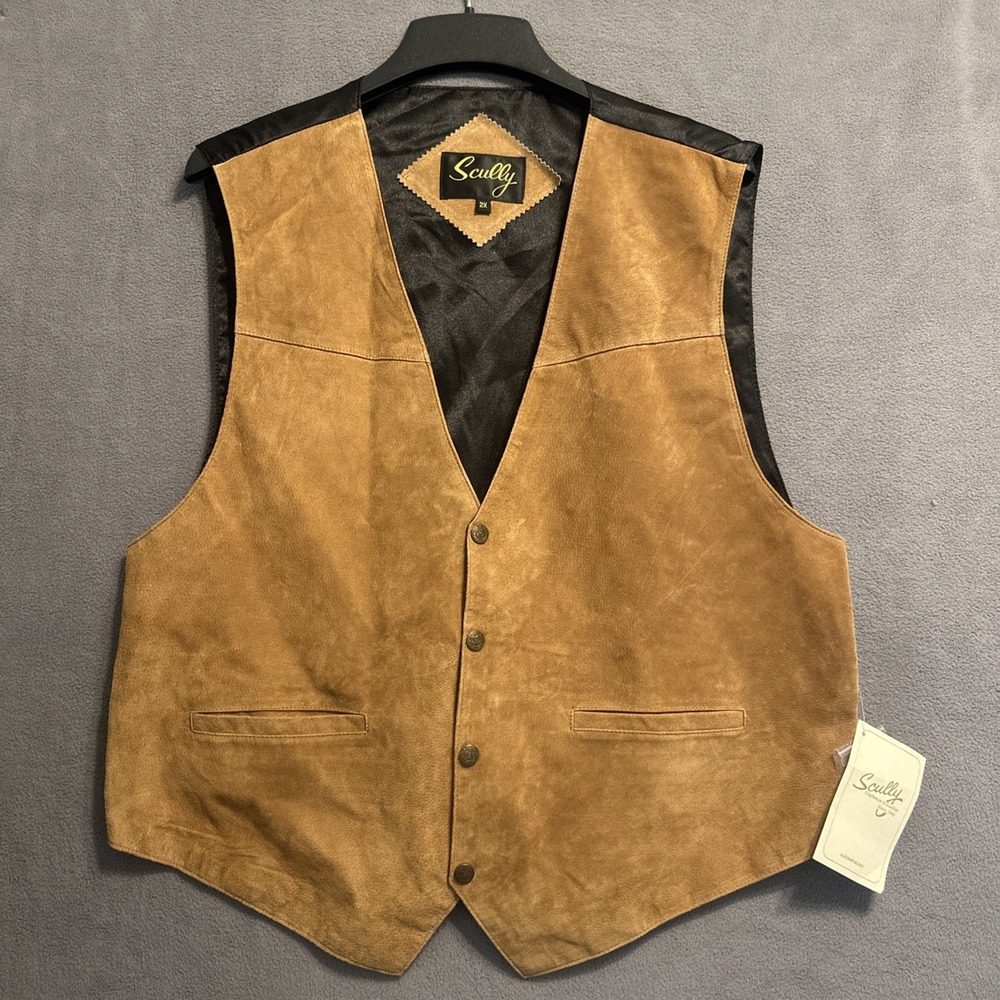 NWT Scully Suede Leather Western Vest Mens XXL Tan Camel Snap Front Cowboy Rodeo